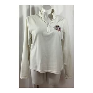 Vintage Disney Sweater Pullover Micky Minnie White Fleece Quarter Zip